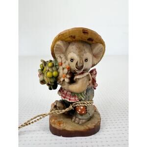 Anri Sarah Kay Honey Bunch 3" Figurine Woodcarving Koala Flower Girl Gardener